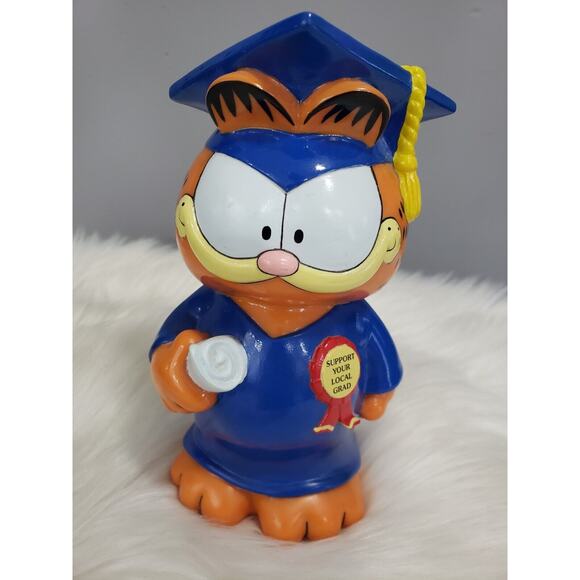 RARE 1981 Graduation Garfield Coin Bank Piggy Bank Vintage Open House Decor Gift - Picture 1 of 7